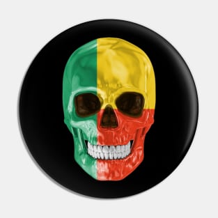 Benin Flag Skull - Gift for Beninese With Roots From Benin Pin