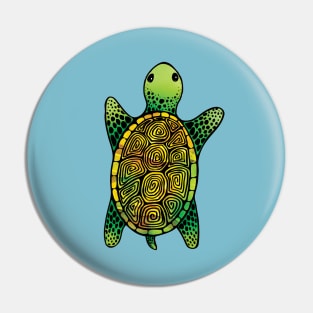 Green Watercolour Ink Drawn Turtle Pattern Pin