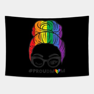 Proud Mom Messy Hair Bun LGBTQ Flag Gay Pride Ally Tapestry