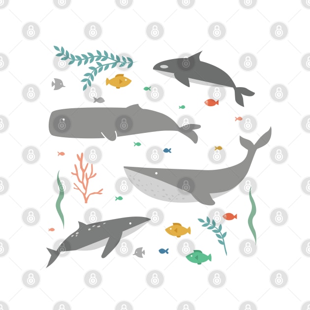 Whales in the Ocean Pattern by latheandquill