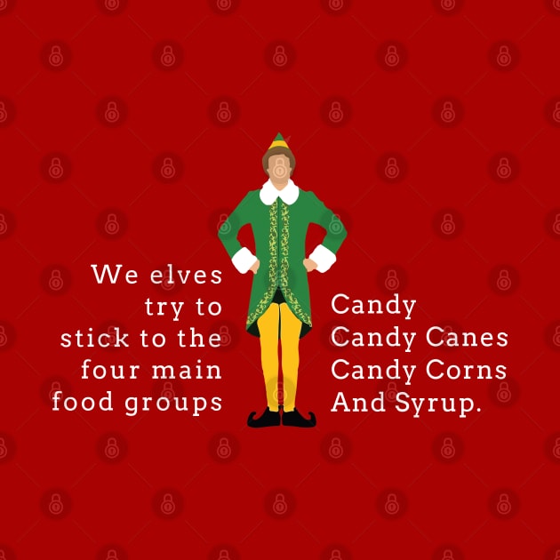 We elves try to stick to the four main food groups:  Candy, Candy Canes, Candy Corns, and Syrup. by BodinStreet