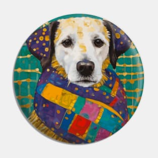 Gustav Klimt Style Dog with Colorful Scarf Pin