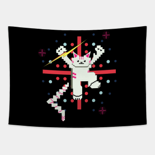 Cat Lightning Retro Gaming Snow Furr Pink Stripes Tapestry