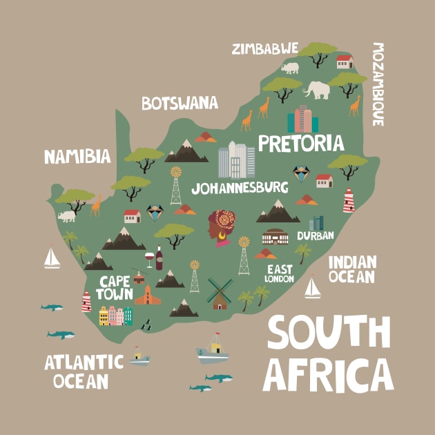 South Africa Illustrated Map by JunkyDotCom