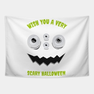Wish You A Very Scary Halloween Spooky Face Design Tapestry