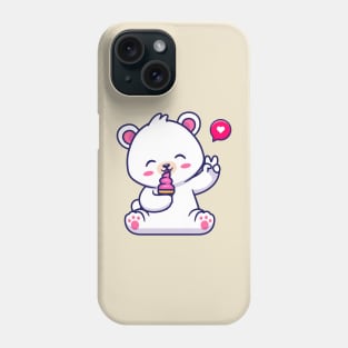 Cute Polar Bear Eating Ice Cream Cone Cartoon Phone Case