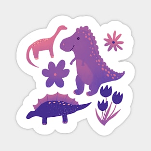 Dinos & Flowers in Purple Magnet