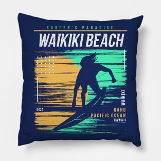 Retro Surfing Waikiki Beach Oahu Hawaii // Vintage Surfer Beach // Surfer's Paradise Pillow