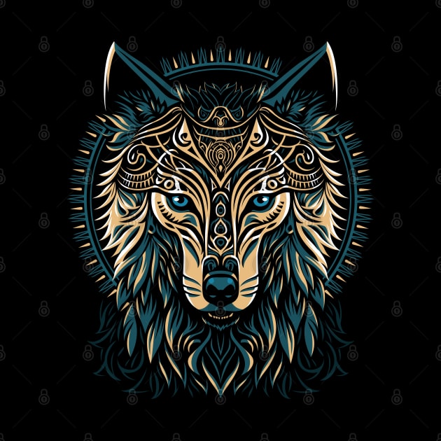 Tribal golden shield wolf by albertocubatas