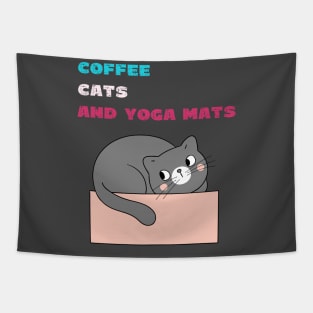 Coffee cats and yoga mats funny yoga and cat drawing Tapestry