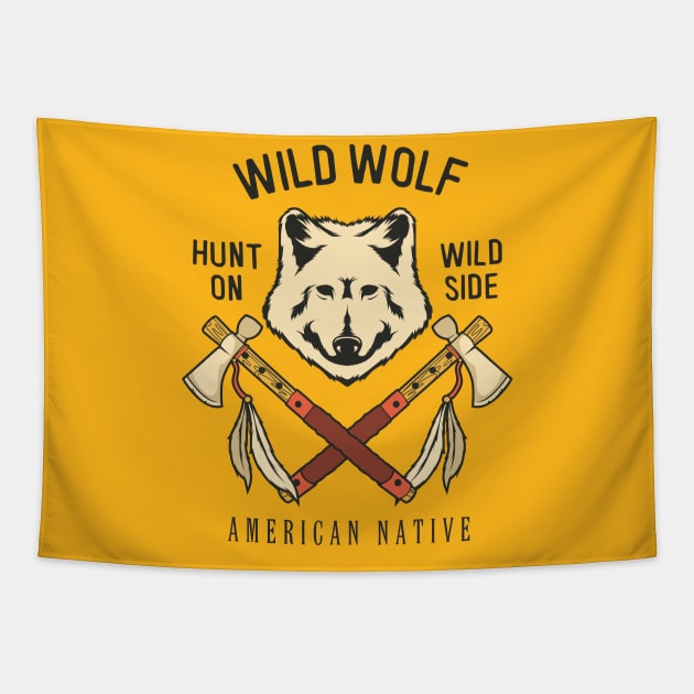 Wild Wolf Native American Design Tapestry by teespotfashions