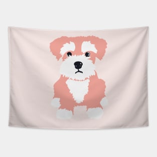 Sweet Pink Miniature Schnauzer Puppy on Dark Blue Background Tapestry