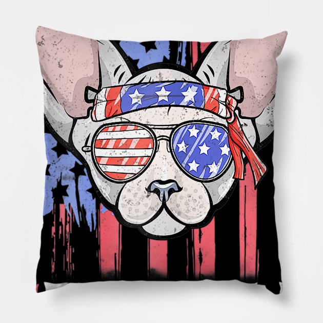 Merica Sphynx Cat American Flag Sunglasses Patriotic Pillow by Jannysingle