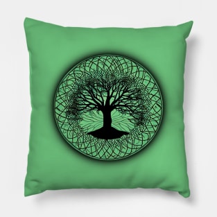 Tree of Life Circle Green Pillow