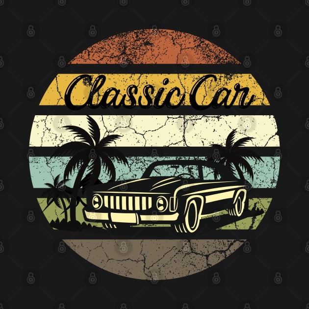 VINTAGE classic car retro  vintage aesthetic sunset circle with palms and mountains, gift for dad, retro designs for car lovers by Maroon55