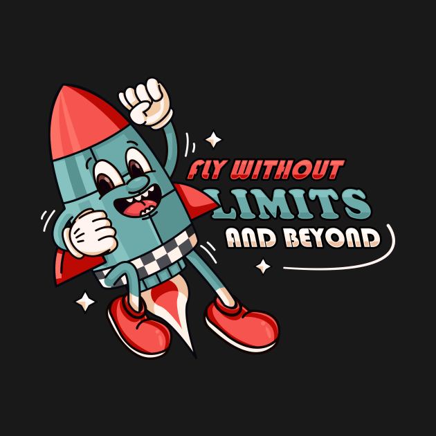 Fly without limits and beyond, flying rocket retro mascot by Vyndesign