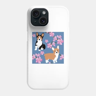 Cute Corgi Dogs and blue denim floral Phone Case