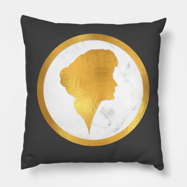 Classic cameo in gold and marble II Pillow by LittleBean