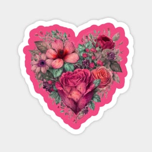 Hot Pink Floral Heart Magnet