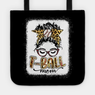 T-ball Mom Messy Bun Leopard Shirt Baseball Mom Leopard Tote