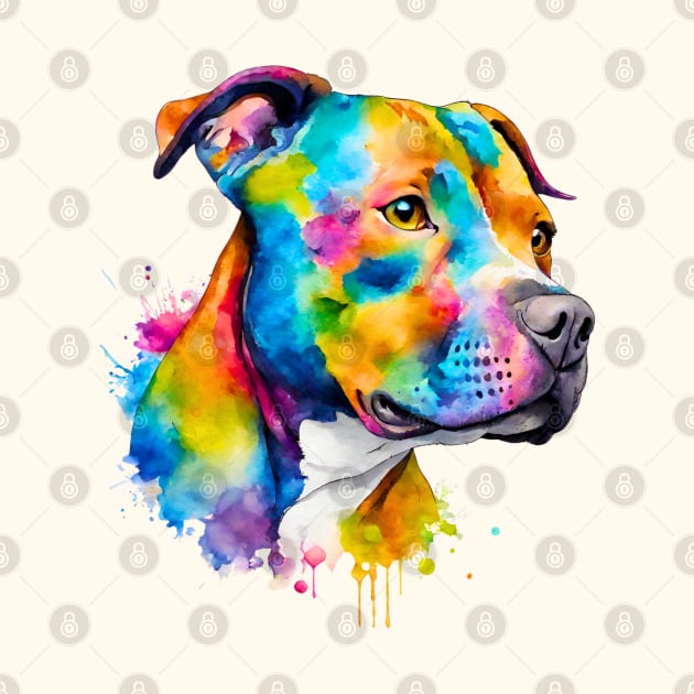 Pitbull Watercolor Portrait by Doodle and Things