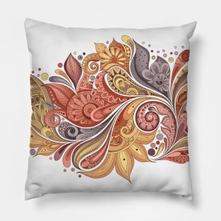 Paisley Garden Indian Style Print on White Pillow