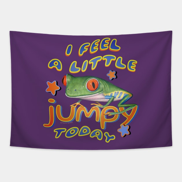 Funny and cute red eyed tree frog that is feeling a little jumpy today tee Tapestry by Danny Gordon Art