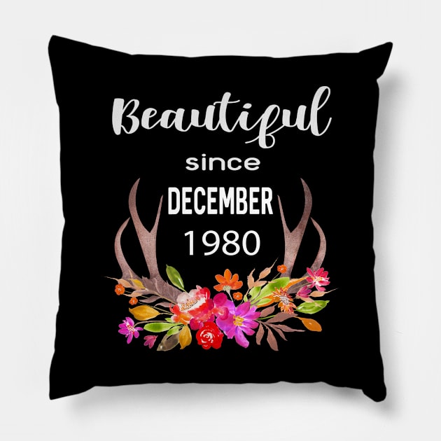 Deer Antler Elk Hunting Flower Horn Beautiful Since December 1980 Pillow by familycuteycom