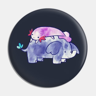 Axolotl and Little Elephant Watercolor Pin