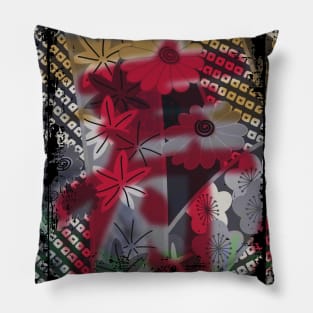 Japanese Floral Pattern Chrysanthemum Cherry Blossom Collage Art 79 Pillow