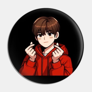 Cool Guy Korean Finger Hearts Kpop Pin