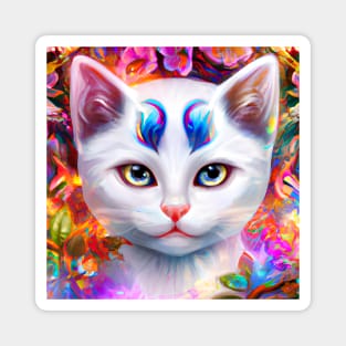 White Fantasy Cat Magnet