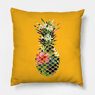 Tropical Geometric Pineapple Dark Blue Floral Pillow