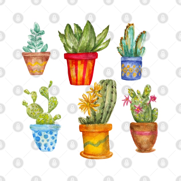 Watercolor cactus set by lisenok