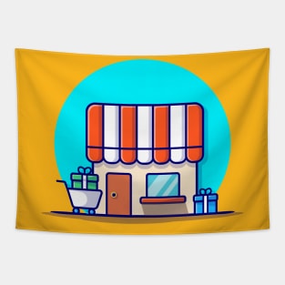 Shop Building Cartoon Vector Icon Illustration Tapestry