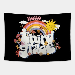 Hello 3rd grade Rainbow Groovy Back To School Teacher Kid Tapestry