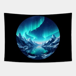 Winter Lake and Aurora Borealis Low Poly Tapestry