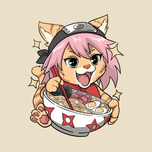 Shinobi cat eat ramen T-Shirt