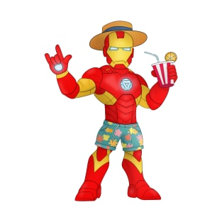 Iron Man's Beach Day: Superhero on Vacation T-Shirt