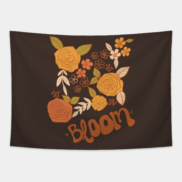 Retro Fall Florals, Retro Autumn Blooms, Trending Retro Flowers Design Tapestry by Guncha Kumar