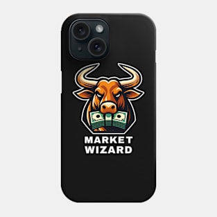 Market Wizard Bull Graphic T-Shirt, Stock Trader Gift, Financial Advisor Tee, Investor Fashion, Money-Themed Casual Wear Phone Case