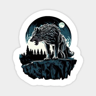 Majestic Wolf Under Moonlight Magnet
