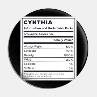 Funny Food Label Female Ingredients CYNTHIA Pin