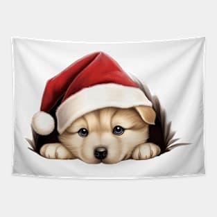 Christmas Peeking Puppy Tapestry