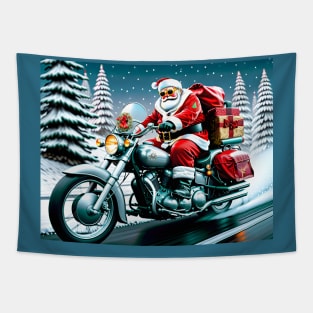 Santa on a Motorcycle Tapestry