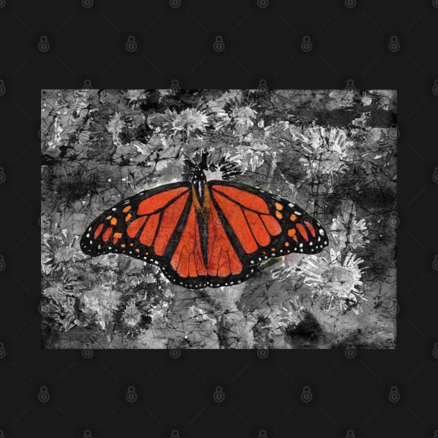 Monarch Butterfly in Selective Color from Watercolor Batik by ConniSchaf