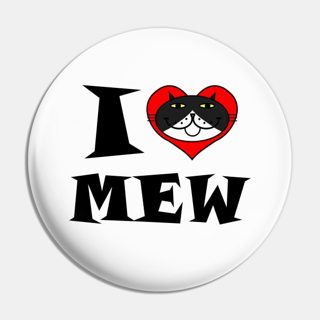 I Heart Cat - Black and White Tuxedo Cat Pin by RawSunArt