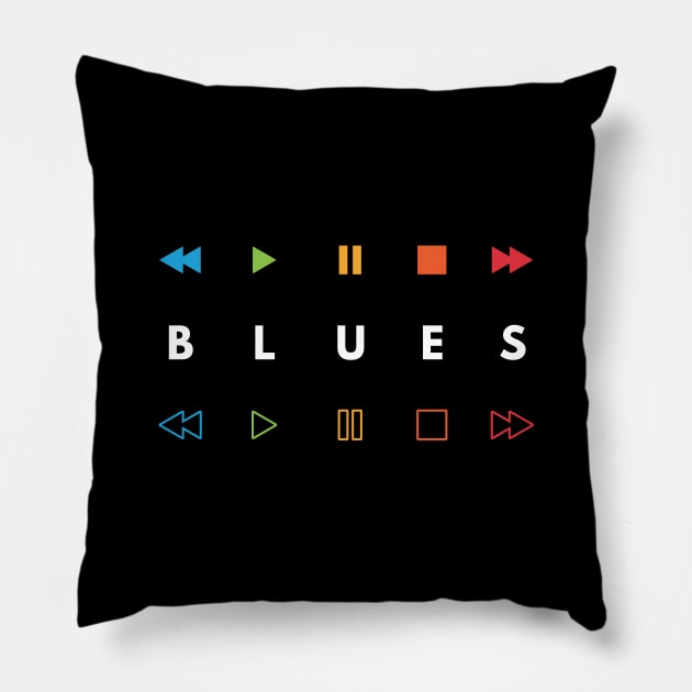 Blues Style Music Player Buttons Multi Colors Pillow by nightsworthy