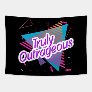 80s Retro Throwback Truly Outrageous Bright Colorful Geometric on Black Tapestry