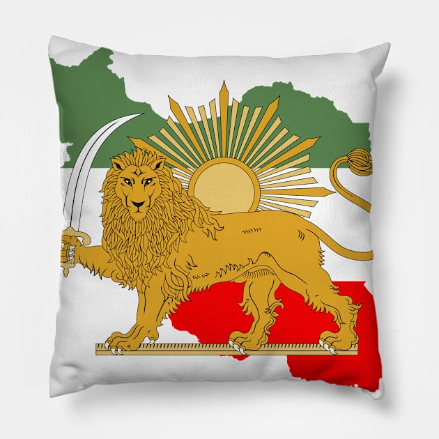 Iran, Persia, map & flag - Lion and Sun iconic sign for the Persian Pillow by Farzad-Design